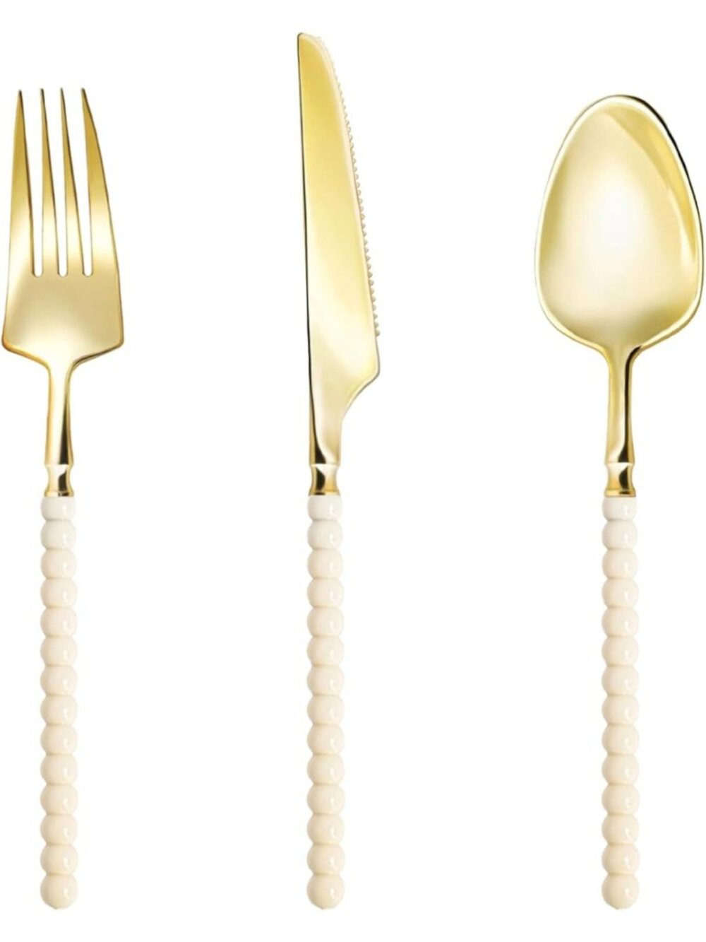 Elegant Gold Plastic Silverware Set - 150 Pcs with Ivory Beaded Handles